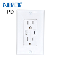 Tomacorriente de Pared USB Empotrado NEPCI con USB-A y USB-C XJY-USB-30-A-AC-PD con Carga Rápida PD