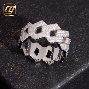Anillo de Eslabones Cubanos de Plata con Baño de Rodio, con Diamantes Cultivados en Laboratorio Certificados IGI, Estilo Hip Hop, para Hombre, Joyería de Fiesta - Product Image 4