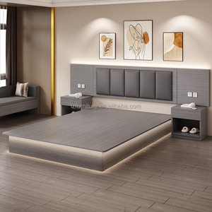 Juegos de Muebles de Dormitorio Individuales o Dobles Personalizados, Cama de Plataforma de Madera con Mesitas de Noche, Colchón y Cabecera Tapizada para Hotel de 3 Estrellas - Product Image 2