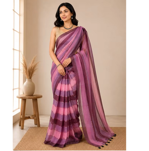 Sari Tradicional Indio de Algodón Mul con Rayas Multicolores para Mujer, con un Elegante Patrón de Tejido, Tela de Algodón Suave y Transpirable - Product Image 4