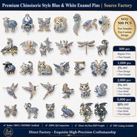 Nueva Colección de Broches de Porcelana Azul y Blanca con Animales para Mujer, Unisex, Broches de Cabra, Gato, Mariposa y Pájaros para Fiestas y Oficina
