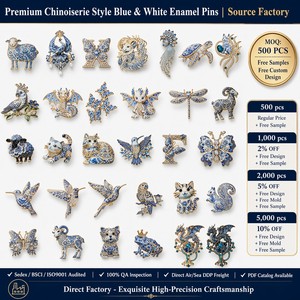 Nuova Collezione di Spille in Porcellana Blu e Bianca con Animali per Donne e Unisex: Capra, <span class=keywords><strong>Gatto</strong></span>, Farfalla, Uccelli - <span class=keywords><strong>Spilla</strong></span> per Feste e Ufficio - Product Image 1