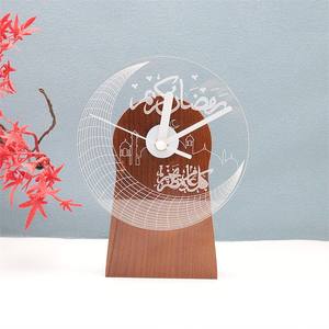 Festival musulman <span class=keywords><strong>de</strong></span> l'Aï<span class=keywords><strong>d</strong></span> Moubarak personnalisé bricolage moderne <span class=keywords><strong>Table</strong></span> en bois bureau cadran éclairé par LED horloge avec veilleuse pour chambre chevet - Product Image 5