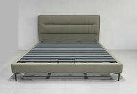 Handgetuftetes Lederbett mit Knopfdetails und 5D Geräuschloser Massivholz-Lattenrost Premium-Qualität Gepolstertes Kingsize-Bett