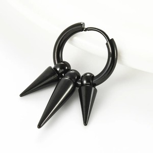 1 Paire de Boucles d'Oreilles Créoles Punk en Acier Inoxydable, Style Hip Hop Gothique, Couleur Argent et Noir, Pendantes, pour Hommes et Femmes - Product Image 4