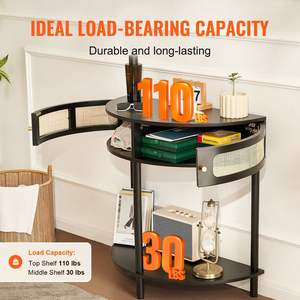 Mesa consola de ratán de media luna negra con 2 cajones de almacenamiento y puerta corredera - Product Image 4