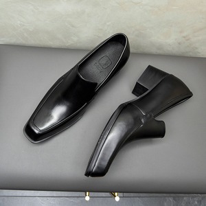Men's genuine leather <b>small</b> square head high heels shoes 5 cm increase in height trendy shoes in brown and black - Product Image 2