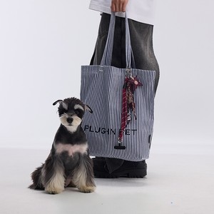 Eco-friendly Striped Canvas Tote Bag Light Water Resistant Pet Walking Daily Shoulder Handbag with Embroidery Logo Tote Bags - Product Image 1