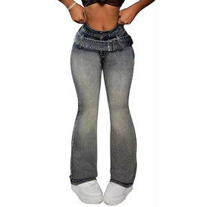 Jean en denim micro-évasé moulant taille basse amincissant et rehausseur de fesses pour femmes européennes et américaines, extensible, effet pêche, pantalon long - Product Image 5