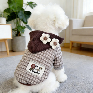 Mori Style Plaid Hooded Vest For <b>Dogs</b> Cotton <b>Padded</b> Warm Autumn Winter Small Medium Size Pet Clothes - Product Image 1