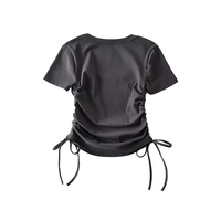 Haut court sexy froncé à col rond et cordon de serrage sur le côté pour femmes haut court mince de couleur unie avec logo personnalisé pour dames