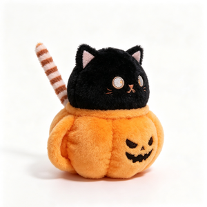 Peluche personnalisée chat noir citrouille Halloween, design Jack-o'-lantern, adorable animal en peluche avec rembourrage en coton PP pour bébés 0-24 mois - Product Image 3