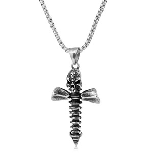 yunnique Stainless Steel Skull <b>Cross</b> Pendant Necklace Men Punk Rock Vintage Wings Design - Product Image 1