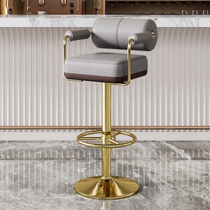 Taburete de Bar, Mostrador de Metal, giratorio nórdico, muebles altos modernos <span class=keywords><strong>para</strong></span> el hogar, cocina alta, taburetes de silla de Bar de lujo dorados de cuero de terciopelo de madera - Product Image 3