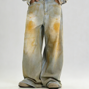 <span class=keywords><strong>Jean</strong></span> pour <span class=keywords><strong>homme</strong></span> <span class=keywords><strong>en</strong></span> denim vintage 100% coton de haute qualité, coupe ample à jambe large, imprimé effet boue sale - Product Image 4