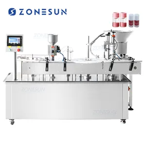 Zonesun ZS-AFC30 Dubbele Kop Servomotor Automatische Kleine Volume Cosmetische Nagellak Monoblock Roterende Vulling Capping Machine