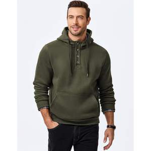 Personnalisé hommes 2025 décontracté mode XL taille automne/hiver quart cordon de serrage à capuche pull bouton hiver chemise à capuche poche solide - Product Image 1