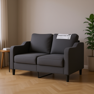 Divano a 2 Posti Grigio Scuro per Soggiorno con Gambe in Metallo Rivestimento in Poliestere Design Moderno - Product Image 2