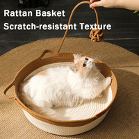 Lit pour chat respirant en tissu tressé avec griffoir intégré, design oreille de chat, en corde de coton écologique, tapis en peluche durable – Endroit de sommeil confortable 4 saisons pour chats et chiens