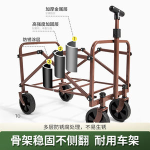 Camping <b>Cart</b> <b>Foldable</b> Portable Outdoor 4 Wheel Metal Frame 80kg Capacity Picnic Transport <b>Cart</b> - Product Image 3