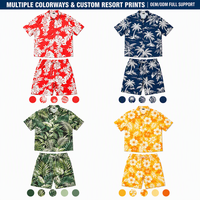 Ensemble deux pièces tropical floral personnalisé pour homme, chemise hawaïenne à manches courtes et short, texture lin, polyester, vêtements de plage d'été