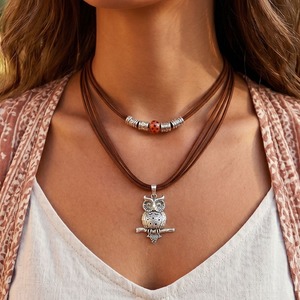 Bohemian Women's Leather Pendant <b>Necklace</b> With Earth Charm And Natural Stone Bead Casual Everyday Jewelry - Product Image 5