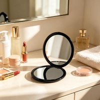 Miroir de maquillage pliable portable noir avec logo personnalisé, double face, mini miroir de poche cosmétique