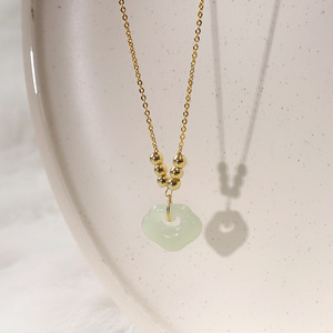 Longevity Lock Necklace Hetian Jade Pendant Gold Chain Women's Clavicle Jewelry Everyday Wear - Product Image 2