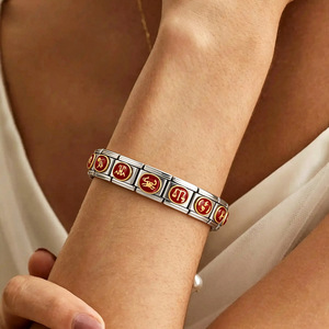 Abalorios Modulares de Acero Inoxidable de 9mm con Signos del Zodíaco Italianos, Esmalte Rojo, Horóscopo, Oro, para Pulseras, Joyería al por Mayor - Product Image 3