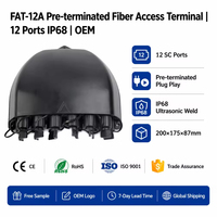 Kotak Serat Optik Berkualitas Tinggi IP68 PC+ABS Pre-terminasi FB-FAT-12A 12 Port Pemasangan Dinding/Tiang Udara FTTX Garansi 3 Tahun 200x175x87mm