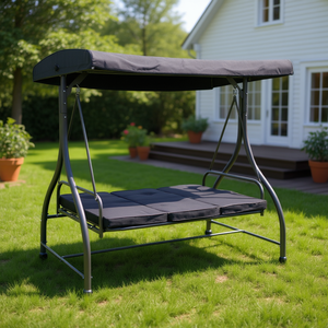 Hamaca Columpio Convertible de 3 Plazas para Exteriores con Toldo para Jardín o Patio, Estructura Metálica, Diseño Contemporáneo - Product Image 2