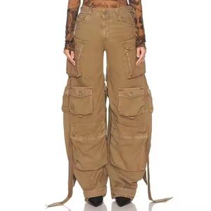 Jeans de Mujer Estilo Vintage, Diseño Nuevo, 100% Algodón, Lavado Ácido, Efecto Desgastado, Múltiples Bolsillos, Parches, Corte Holgado, Cintura Media - Product Image 1