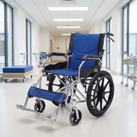 Fauteuil roulant manuel pliable en alliage d'aluminium de 20 pouces, chaise portable avec siège en maille bleue pour la maison et l'hôpital