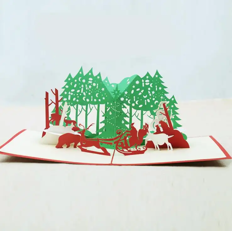 Özel güzel kağıt kartı yaratıcı 3d pop-up hediye noel festivali tebrik kartı