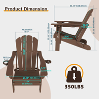 Chaise Adirondack moderne en HDPE avec 2 porte-gobelets et dossier réglable en 3 positions |   Marron, grande taille, capacité de 350 lb, résistant aux intempéries et imperméable