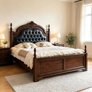 Cama Tradicional Queen Size de Madera Maciza con Almacenamiento, Tapicería Acolchada de Cuero Sintético y Patas Talladas - Product Image 4