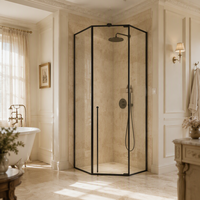 Porte à charnière sur mesure FUSA pour cabine de douche, 2 panneaux fixes, verre trempé transparent de 8 mm, poignée en acier inoxydable 304, fourniture OEM