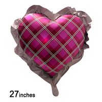 Ballon en aluminium en forme de cœur de 32 pouces, style coquette, à volants, dentelle et imprimé à carreaux, pour décoration de mariage, anniversaire, Saint-Valentin