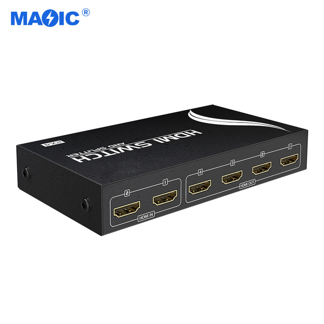 1080p HDMI Video Switcher Splitter 2 in 4 Out HDMI Switch 2x4 for Monitor HDTV Laptop