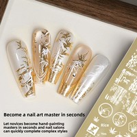 Pochoirs pour nail art imprimés, motif dentelle de pétales dorés et papillons, style forêt de bambou chinoise, outil de transfert, plaque d'impression réutilisable