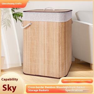 Cesta de Almacenamiento Redonda Tejida de Bambú Ecológica <span class=keywords><strong>para</strong></span> <span class=keywords><strong>Ropa</strong></span> <span class=keywords><strong>Sucia</strong></span> y Juguetes de Niños, Uso en Dormitorios, <span class=keywords><strong>Cesto</strong></span> de Lavandería Grande con Tapa - Product Image 3