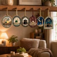 Pendentif de voiture personnalisé en résine islamique musulmane, ornement suspendu mosquée lune étoile, cadeau souvenir religieux Ramadan Aïd Hajj Omra