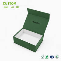 Boîte cadeau magnétique vert forêt personnalisée, style livre, couvercle mat, intérieur blanc, panneau logo vierge, rigide, pour bijoux, vente en gros et au détail