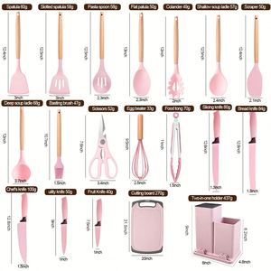 Custom Kitchen Cooking Utensils Set 19-Piece Silicone Kitchen Utensil Set With Wooden Handle and Cuttings <b>Board</b> Storage Bucket - Product Image 2