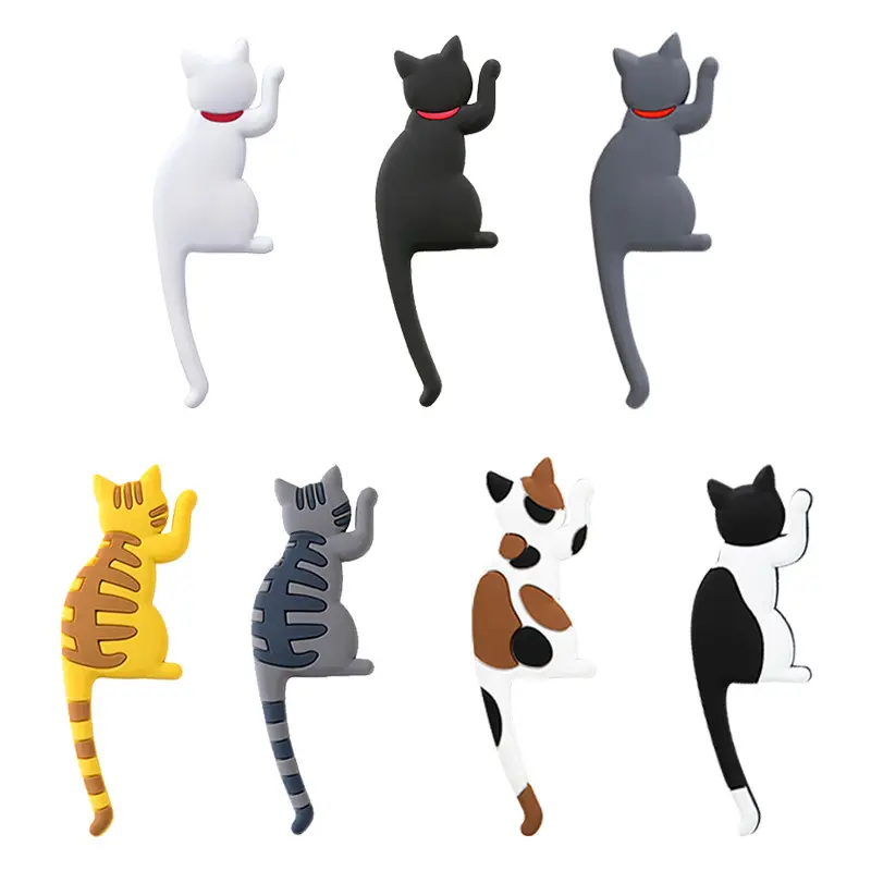 Cute Cat Refrigerator Magnets With Tail Hook Multifunctional Fridge Magnetic Hooks Kitchen Decor Hanger