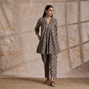 Ensemble tunique et pantalon imprimés pour femmes, pull à manches trois quarts et col en V, tenue décontractée - Product Image 1