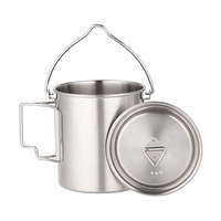 Pot en titane ultraléger portable de 750 ml avec couvercle et poignée pliable pour la cuisine en plein air, le camping et les pique-niques