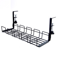 Organisateur de cordon rétractable pour bureau sans perceuse panier de chemin de câbles en métal robuste sous le plateau de gestion des câbles de bureau avec pince