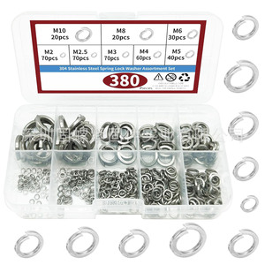 304 Stainless Steel Spring Lock Washer Assortment M2 M2.5 M3 M4 M5 M6 M8 M10 380pcs General Industry Use - Product Image 1