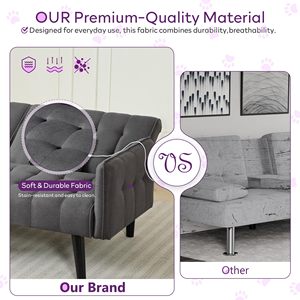 Divano <span class=keywords><strong>Letto</strong></span> Futon Convertibile con USB, Imbottito e Trapuntato, Piccolo Divano Pieghevole Regolabile, Moderno Stile Mid-Century - Product Image 5